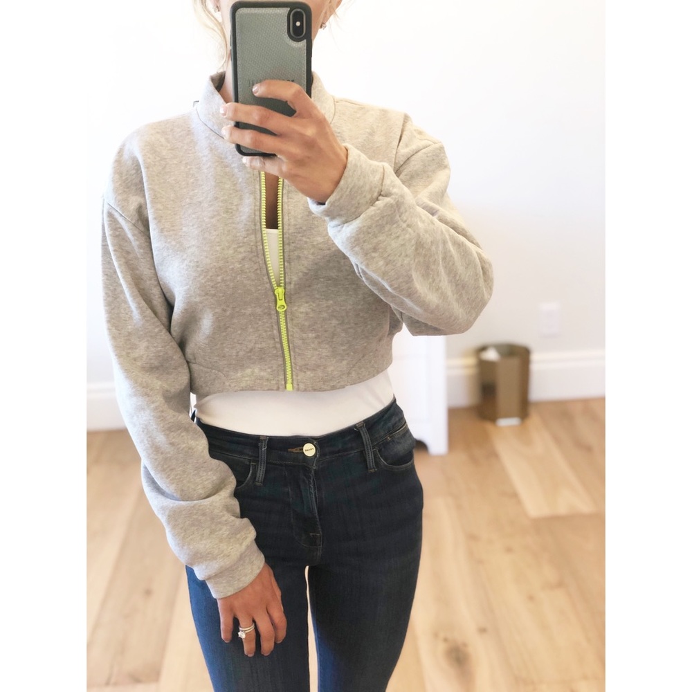 KIEV Gray Cropped Fleece Zip Up Jacket w Neon - Picture 3 of 6